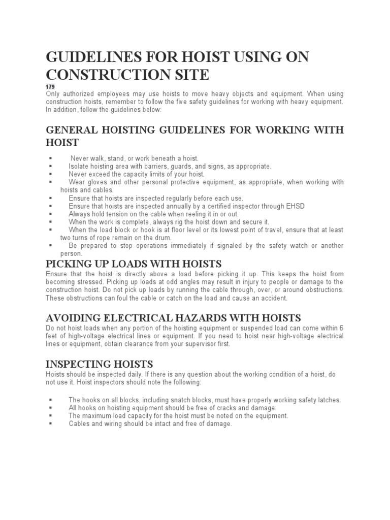 Guidelines For Hoist Using On Const. Site PDF