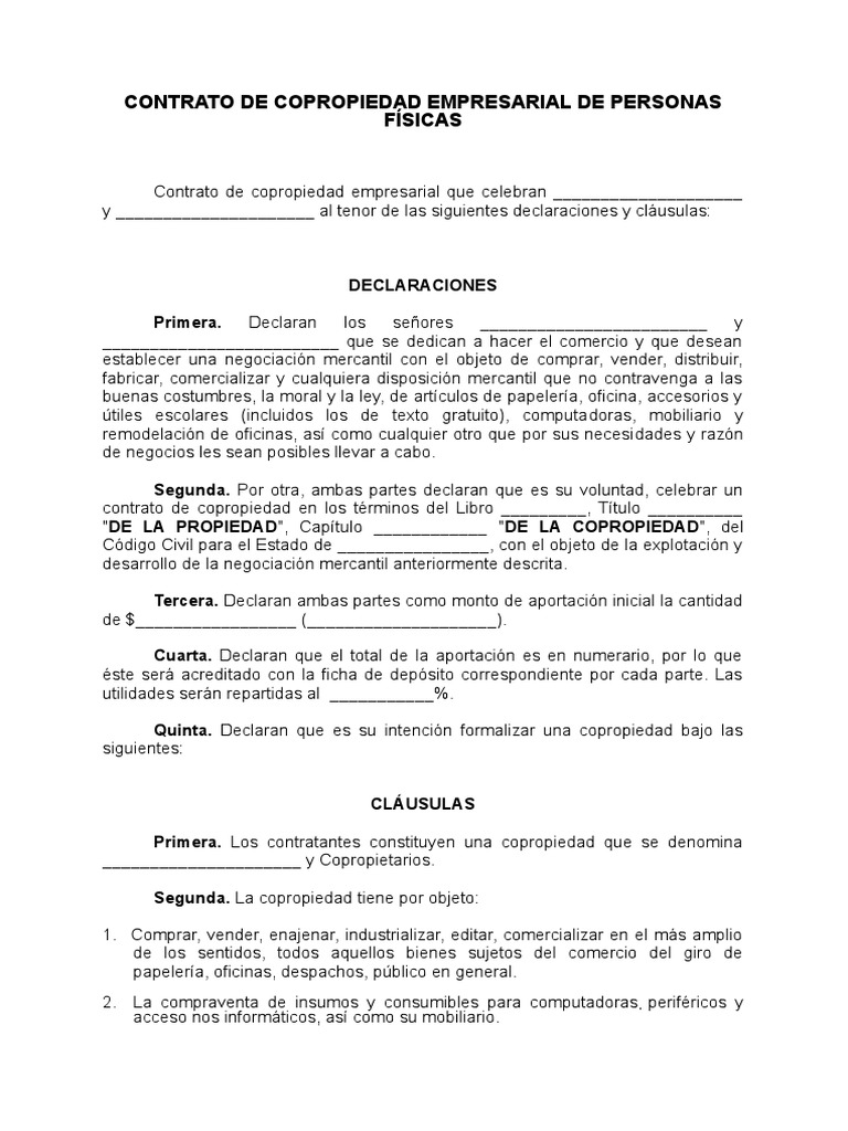 Contrato de Copropiedad Empresarial | PDF | Condominio | Propiedad