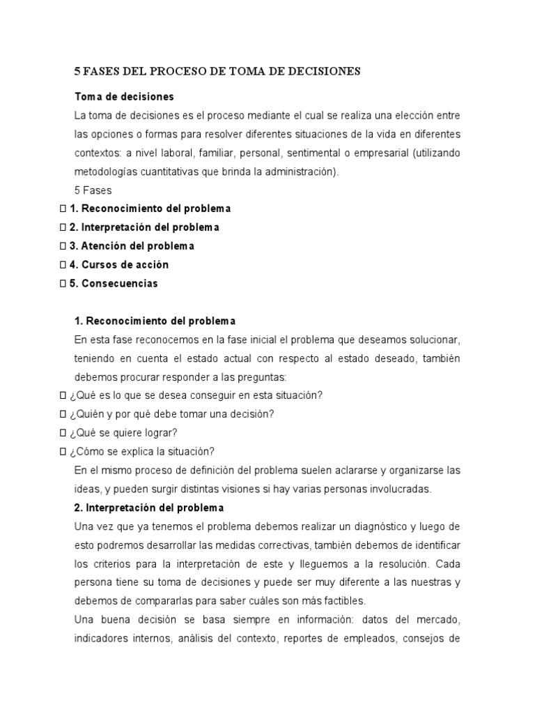 5 Fases Del Proceso de Toma de Decisiones | PDF | Toma de decisiones ...