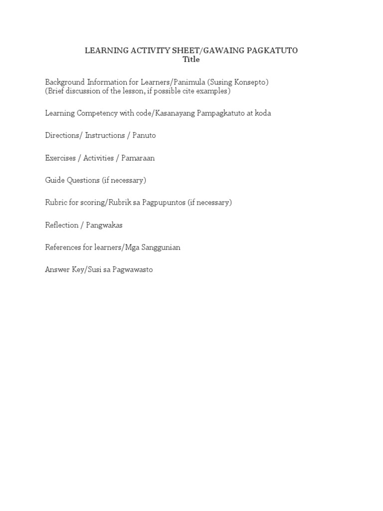 Learning Activity Sheet Template | PDF