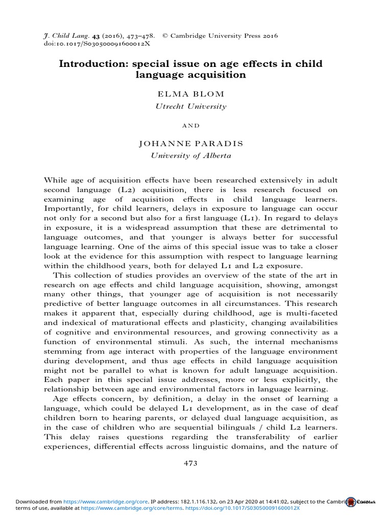 Introduction Special Issue On Age Effects in Child Language Acquisition ...