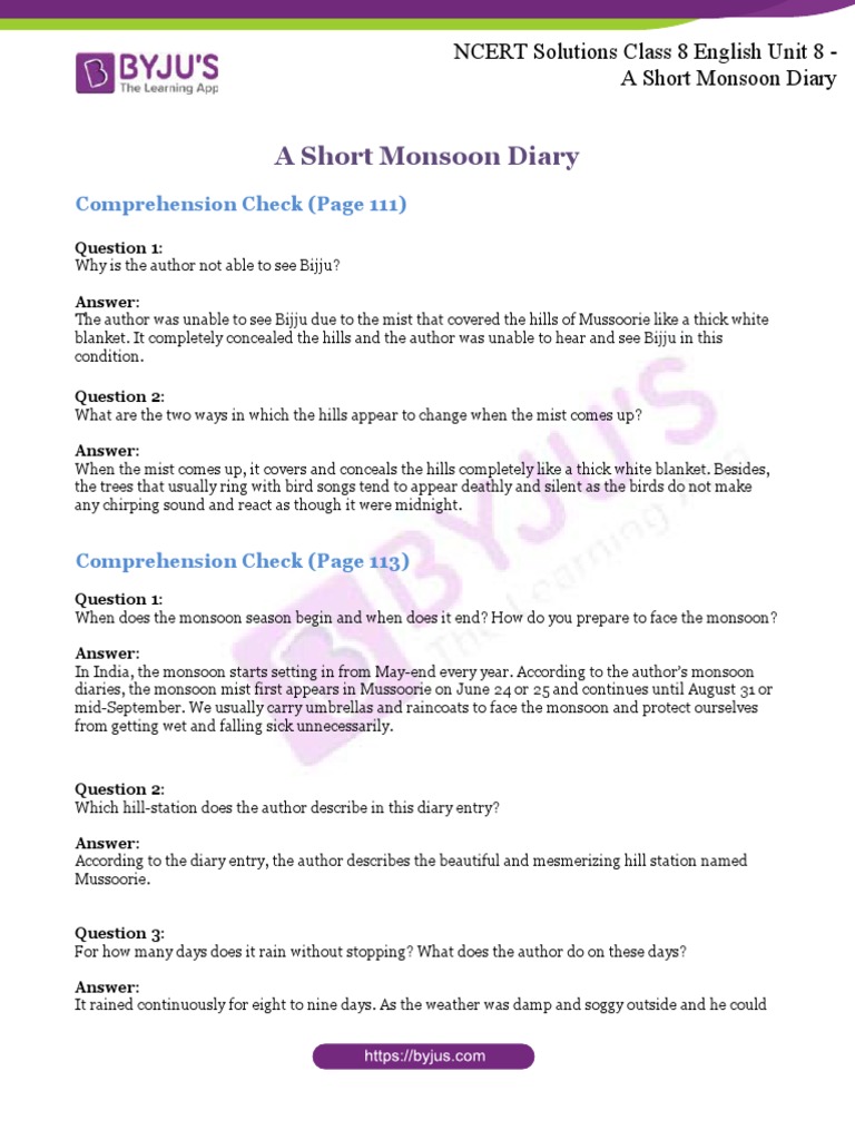 Ncert Solutions Class 8 English Unit 8 Monsoon PDF | PDF | Weather | Nature