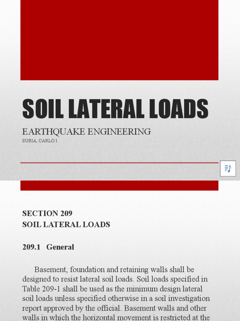 Soil Lateral Loads: Earthquake Engineering | PDF | Silt | Soil