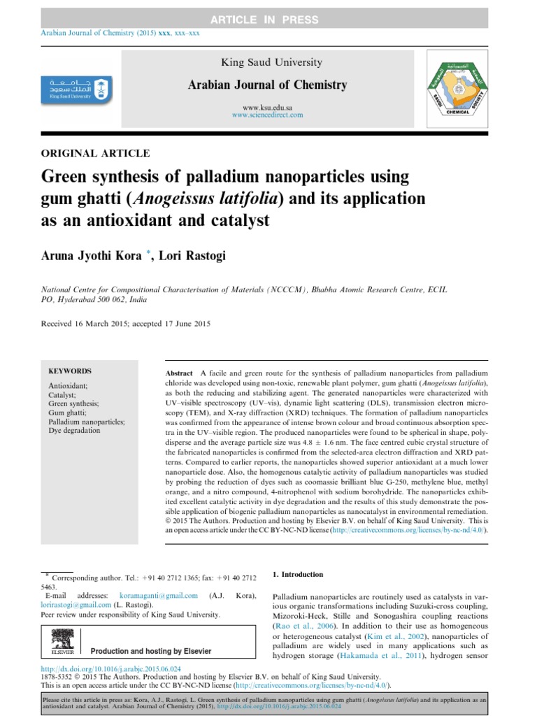 Green Synthesis of Palladium Nanoparticles | PDF | Nanoparticle | Catalysis