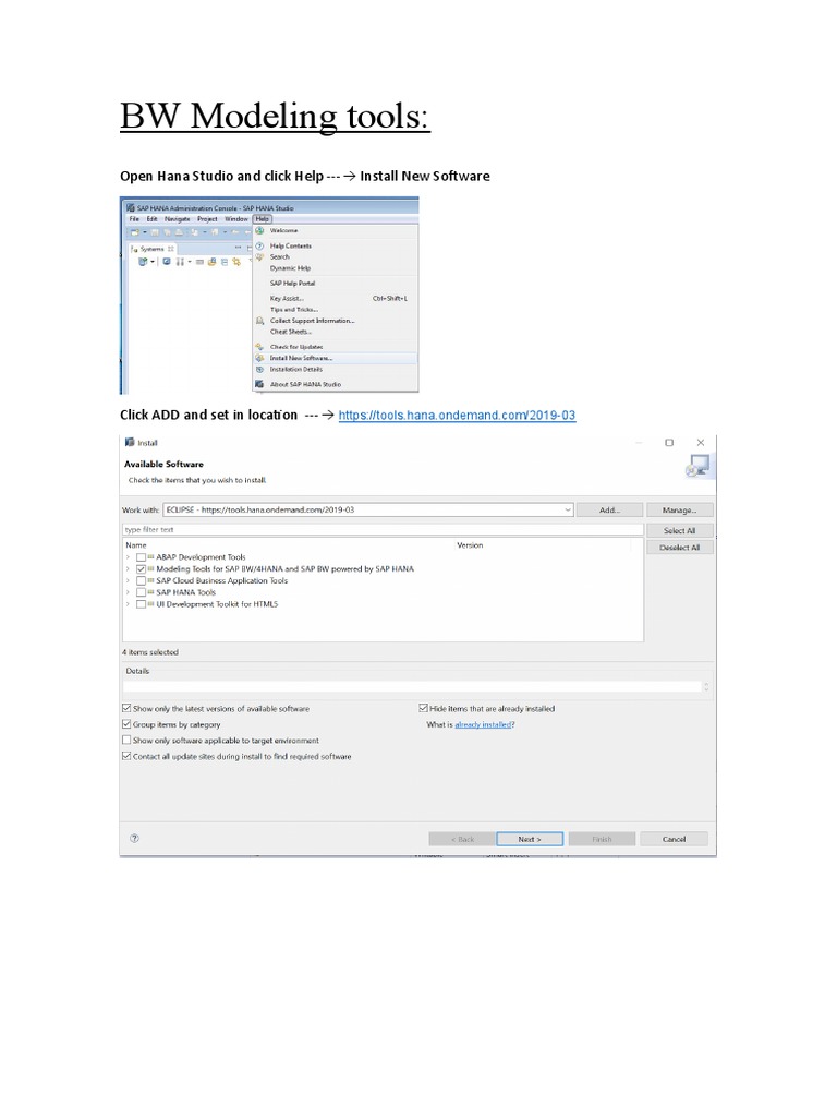 Install BW Modeling Tools in Hana Studio | PDF | Career & Growth ...