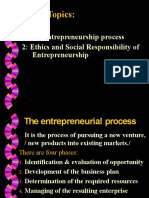 Topics:: 1: The Entrepreneurship Process 2: Ethics and Social Responsibility of Entrepreneurship