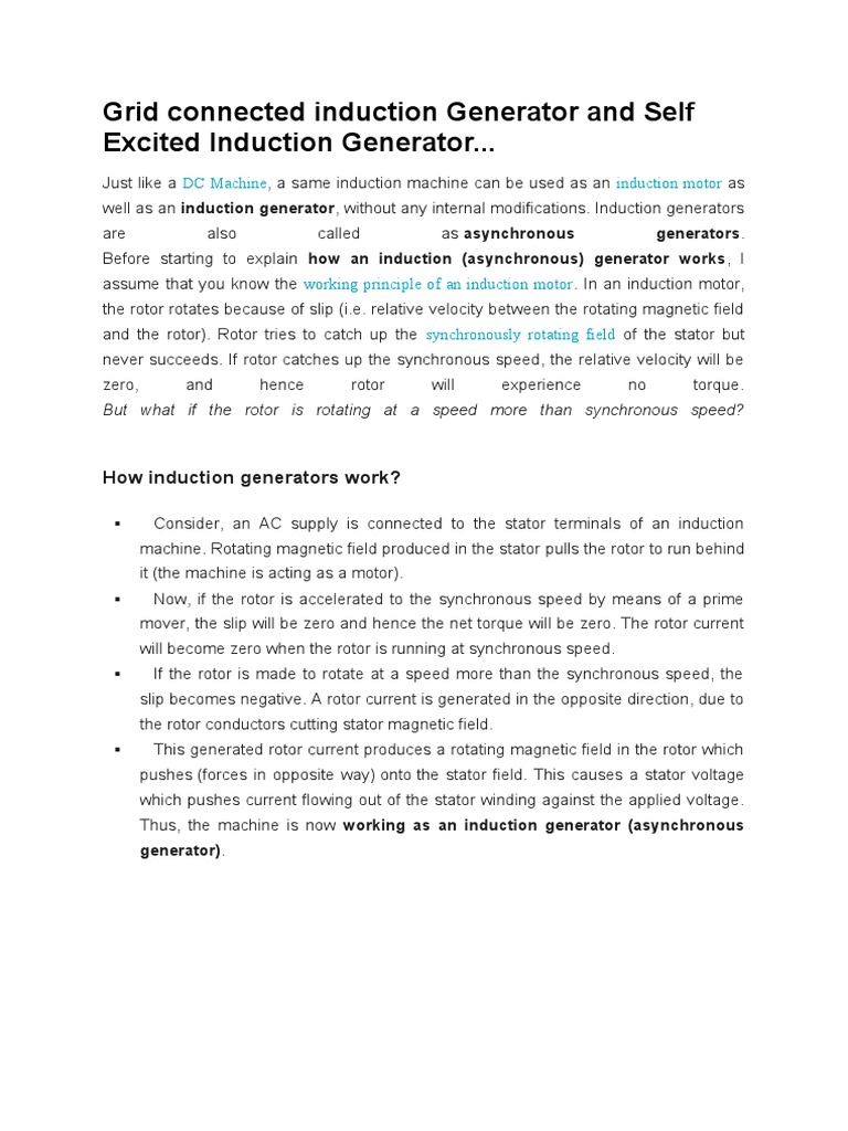 Induction Generator Operation Explained | PDF | Electric Generator ...