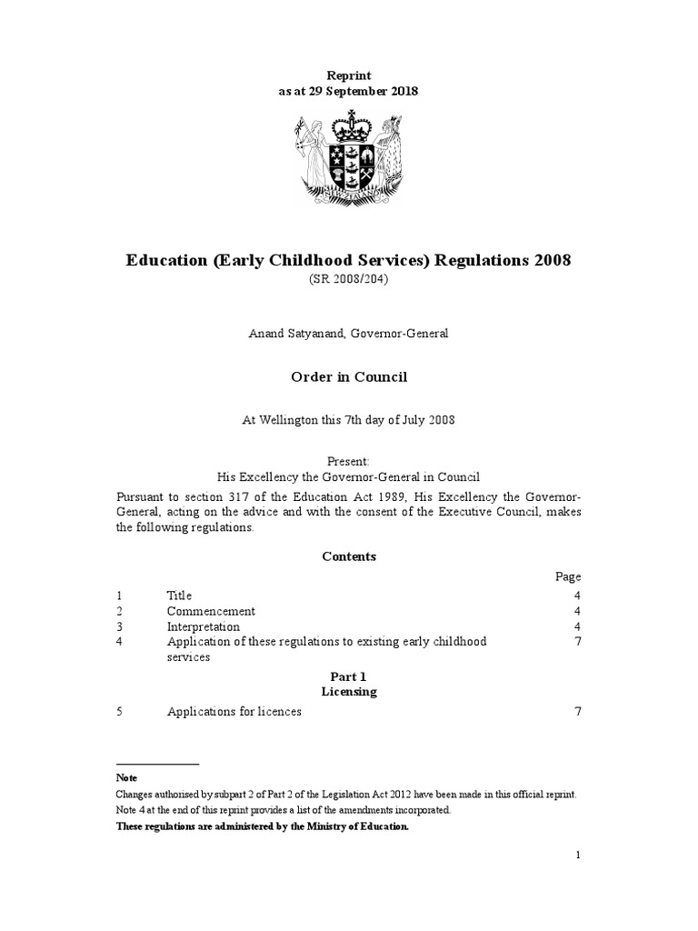 Education Early Childhood Services Regulations 2008 PDF License