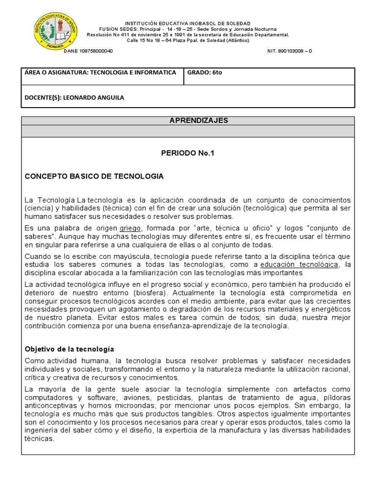 Tecnologia e Informatica Grado 6 | PDF | Herramientas | Science