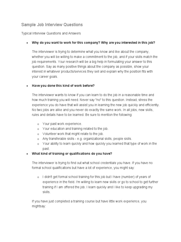 Sample Job Interview Questions | PDF | Job Interview | Question