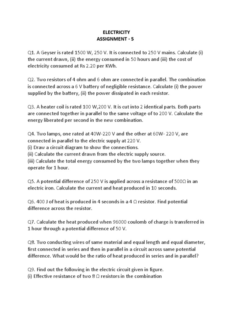 Electricity Assignment: Circuit Calculations | PDF | Home & Garden ...