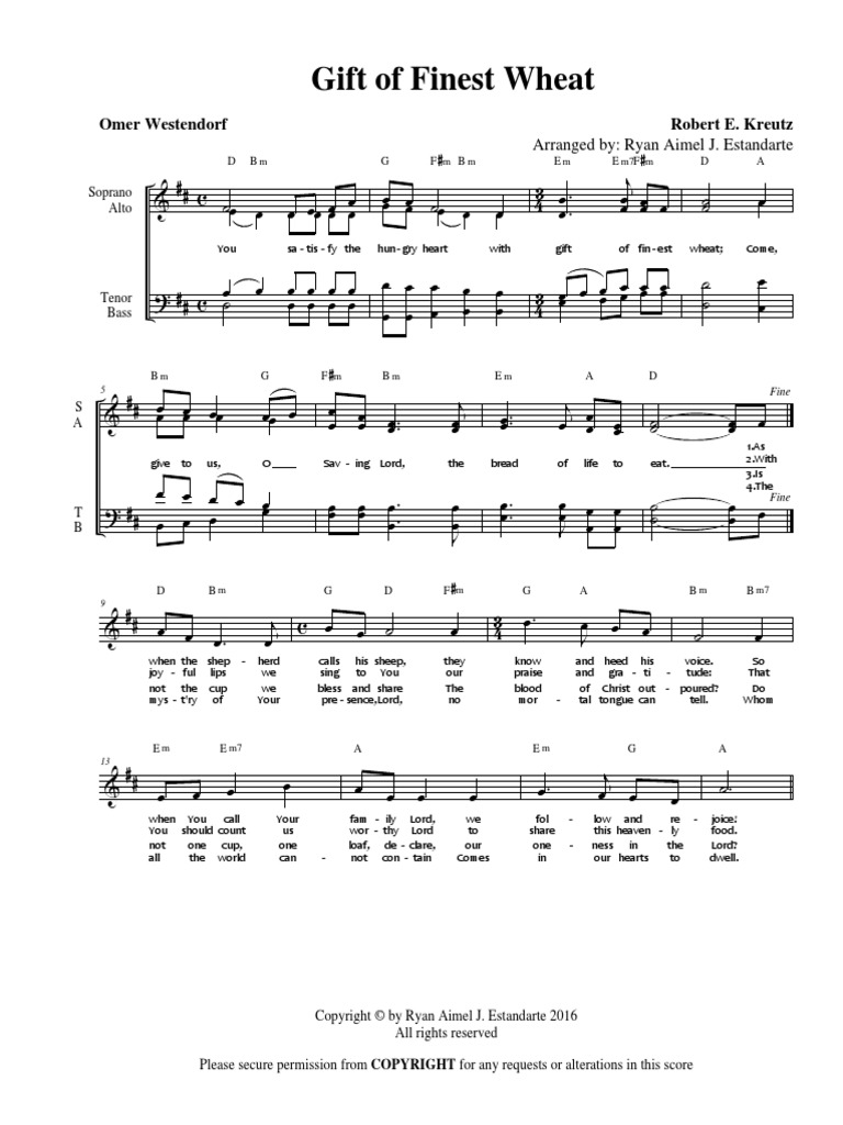 Gift Of Finest Wheat 1 0 Kreutz Satb Arr By Estandarte Elements Of Music Vocal Music