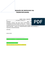 Autorização de despacho via transportadora