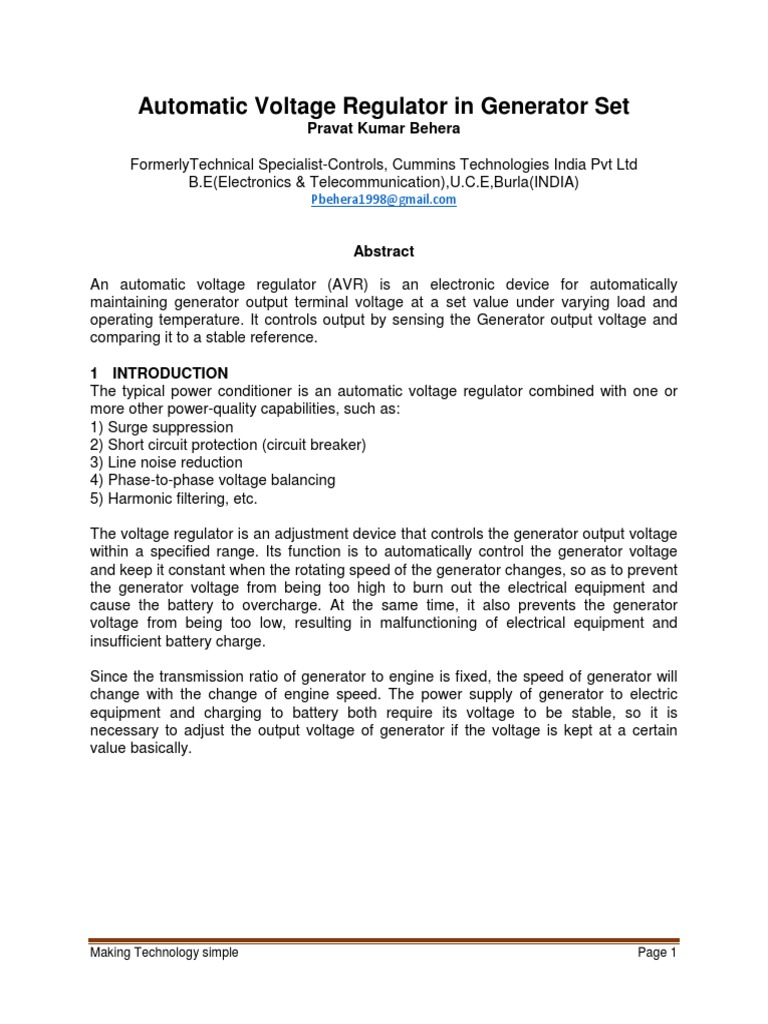 AVR Functionality in Generator Sets | PDF | Electrical Components ...