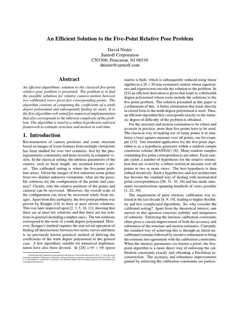 An Efficient Solution To The Five-Point Relative Pose Problem | PDF ...