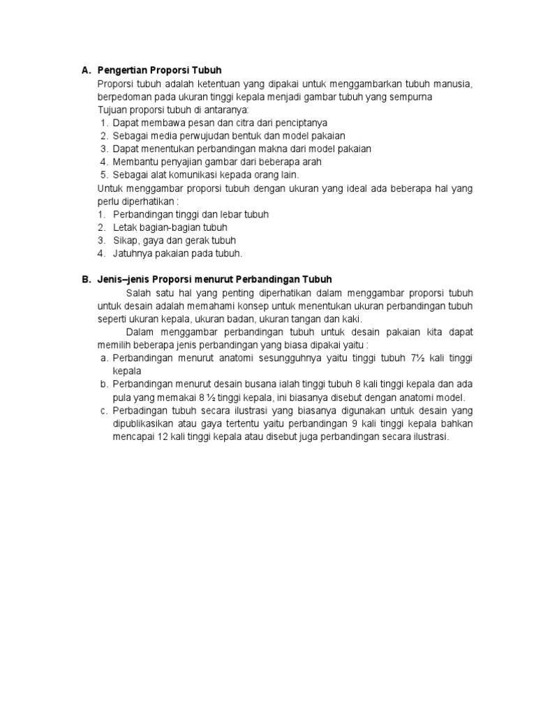 Pengertian Proporsi Tubuh