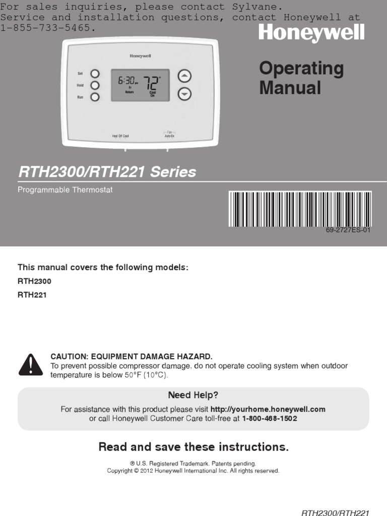 manualhoneywellRTH2300RTH221 Series PDF Thermostat Heating