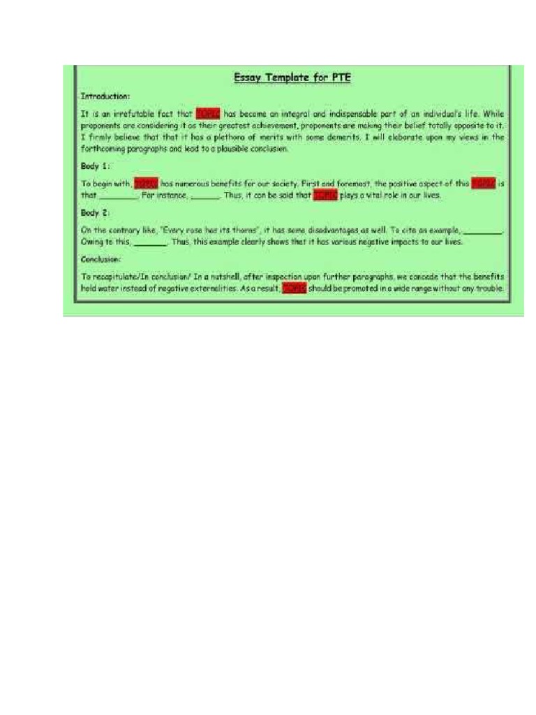 PTE Essay Template PDF