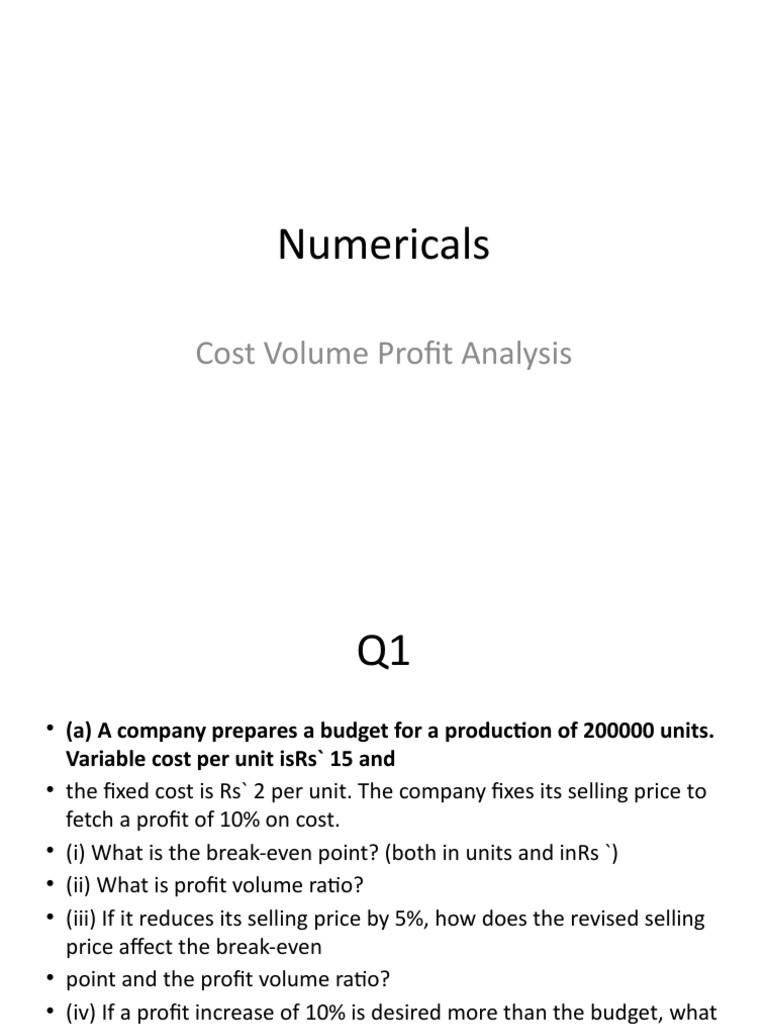 Cost Volume Profit Analysis Overview | PDF | Profit (Economics ...