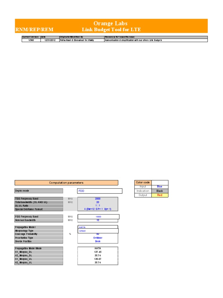 LTE Link Budget Tool Overview | PDF | Decibel | Duplex (Telecommunications)