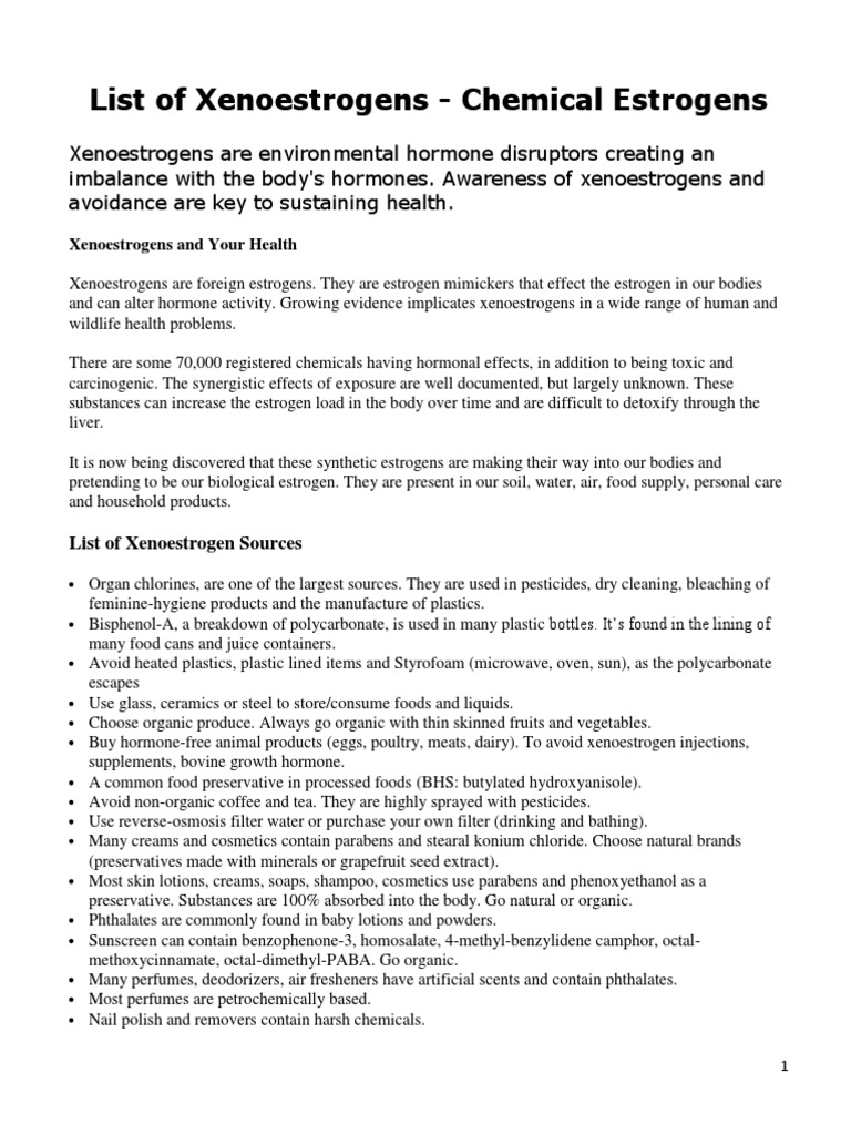 List of Xenoestrogens Chemical Estrogens PDF Foods Chemicals