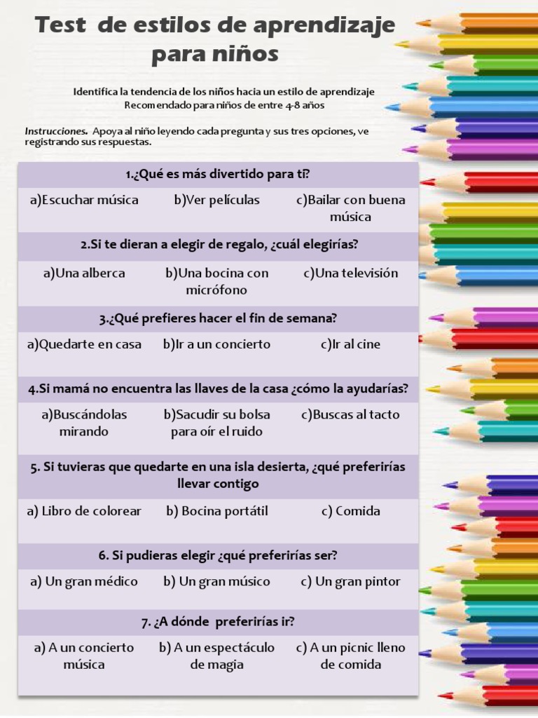 Test de Estilos de Aprendizaje para Niños | PDF | Educación avanzada