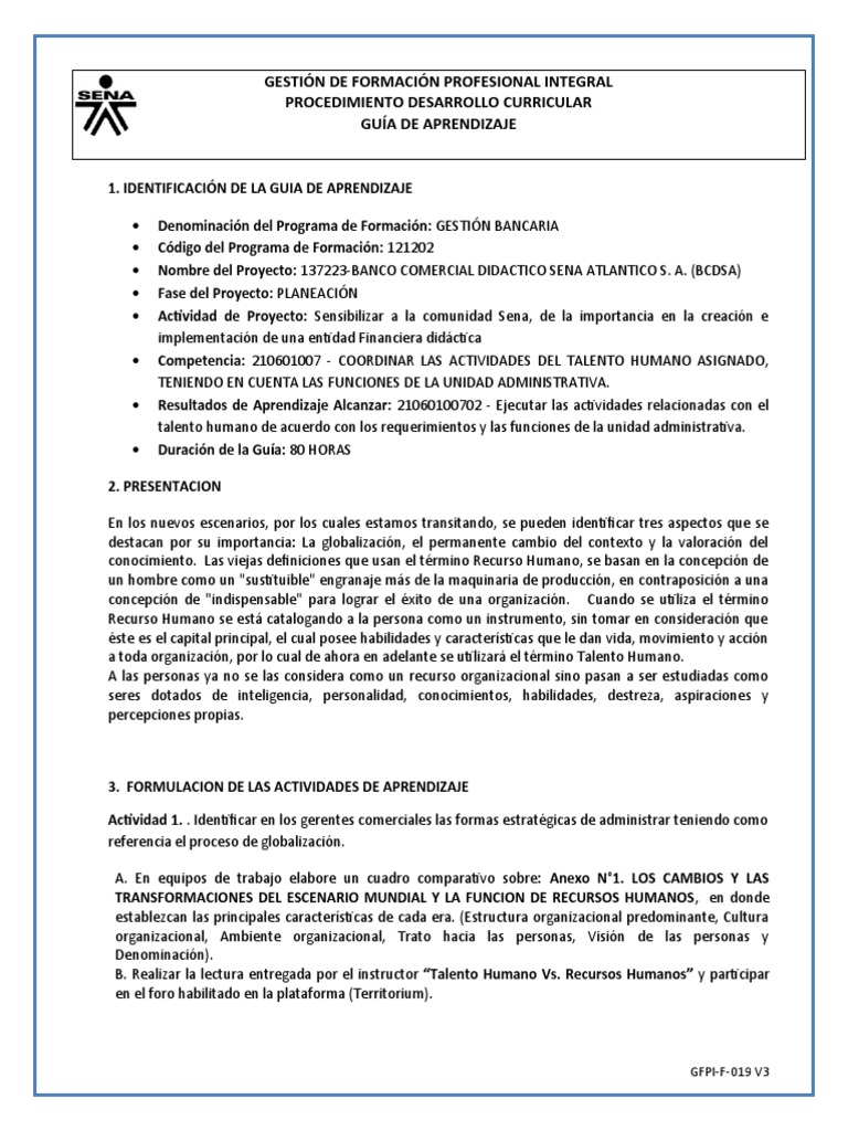 Guía No.1 Coordinar El Talento Humano | PDF | Planificación | Gestión ...
