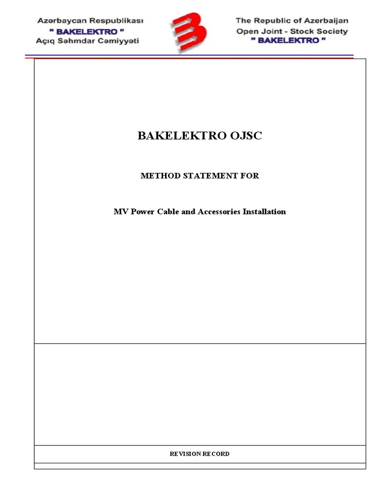 MV Power Cable Installation Method Statement | PDF | Electrical ...