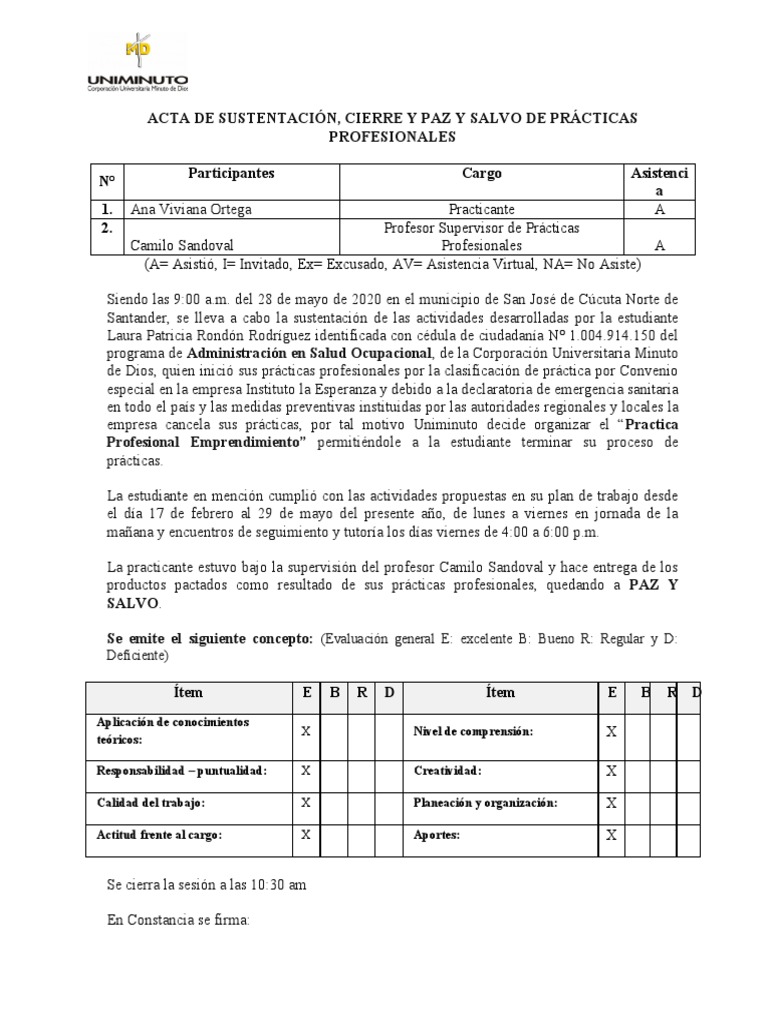 Acta de Prácticas de Viviana Ortega | PDF | Crecimiento personal y ...