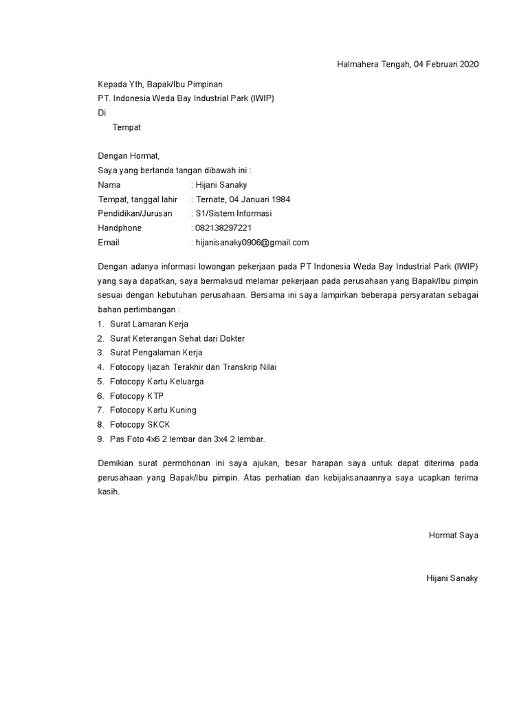 Surat Lamaran Kerja Jani Pdf