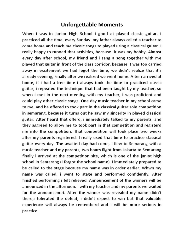 essay about unforgettable experience in school