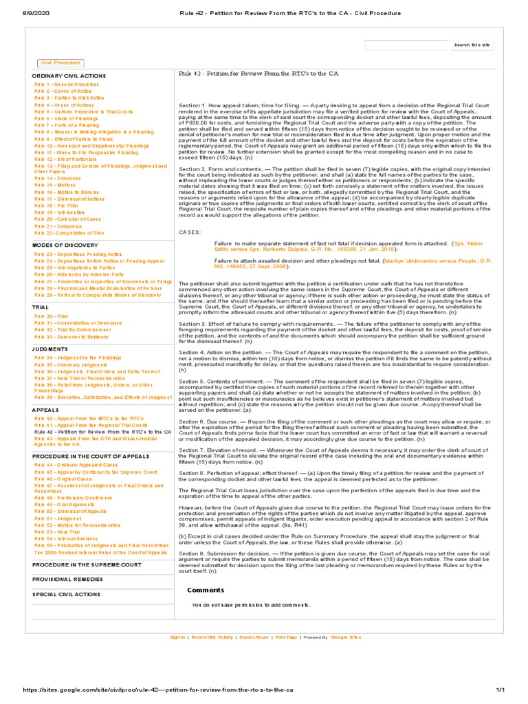 Rule 42: Petition for Review Process | PDF | Lawsuit | Judgment (Law)