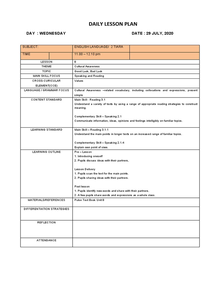 Lesson Plan Form 2 | PDF | Lesson Plan | Vocabulary