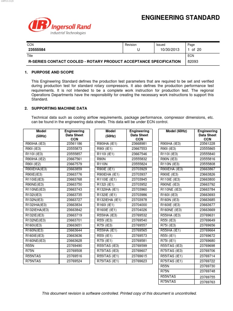 R-Series Rotary Compressor Acceptance Spec | PDF | Pressure Measurement ...