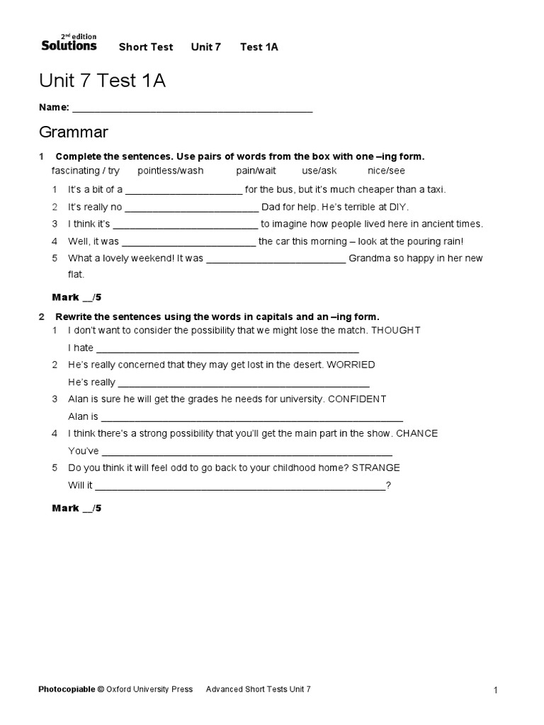 Language Test 7a Unit 7 Odpowiedzi
