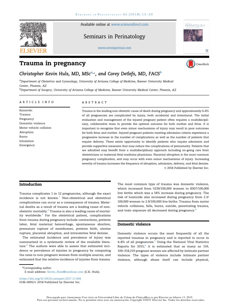 Trauma in Pregnancy | PDF | Childbirth | Pregnancy