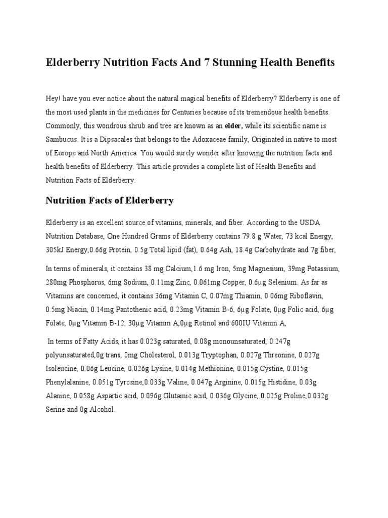 Elderberry Nutrition Facts and 7 Stunning Health Benefits PDF