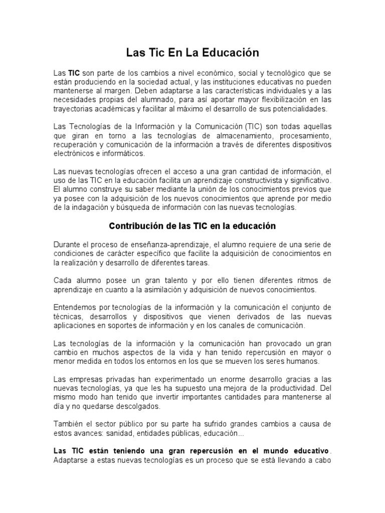 Las Tic S en La Educacion | PDF | Tecnología de información y ...