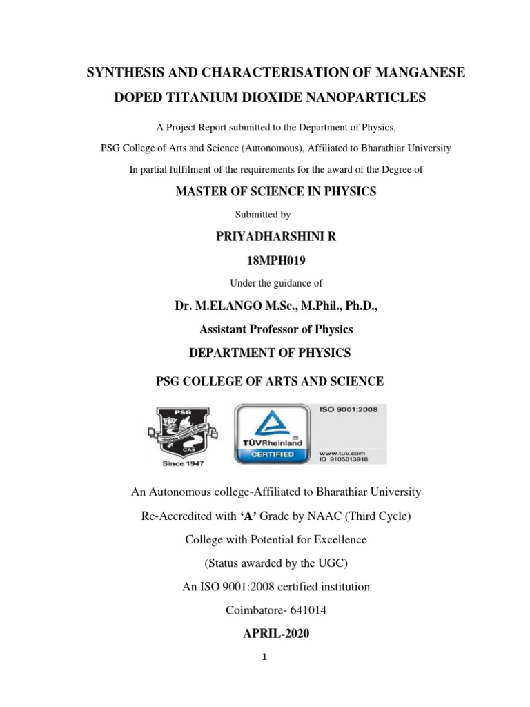 Synthesis - and - Characterization - of - TiO2 Priyadharshni PDF | PDF ...
