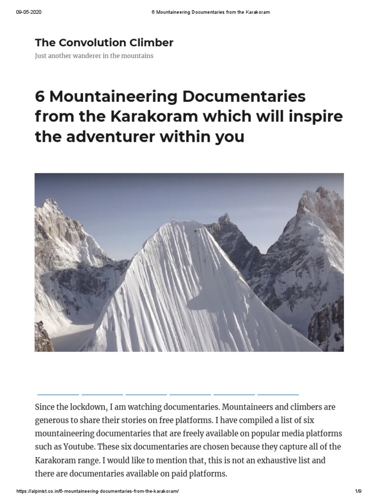6 Mountaineering Documentaries From The Karakoram PDF Mountaineering Himalayas