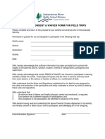Parental Consent & Waiver Form For Field Trips