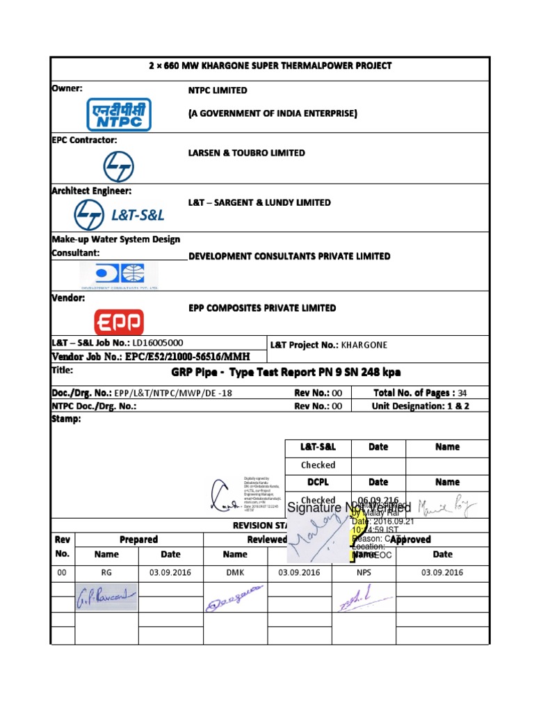 GRP Pipe Type Test Report Summary | PDF | Creep (Deformation) | Pipe ...