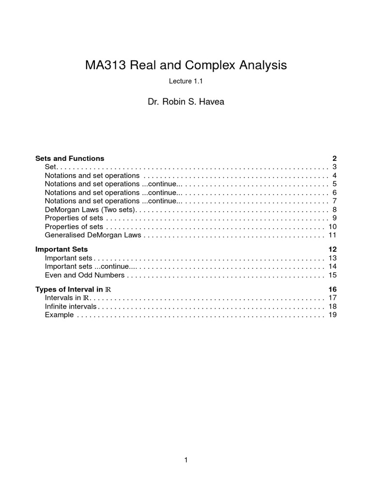 MA313 Real and Complex Analysis: Dr. Robin S. Havea | PDF | Set ...