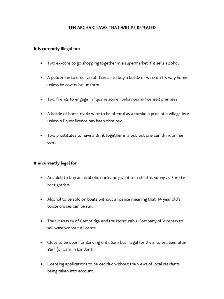 Ten Archaic Laws That Will Be Repealed | PDF