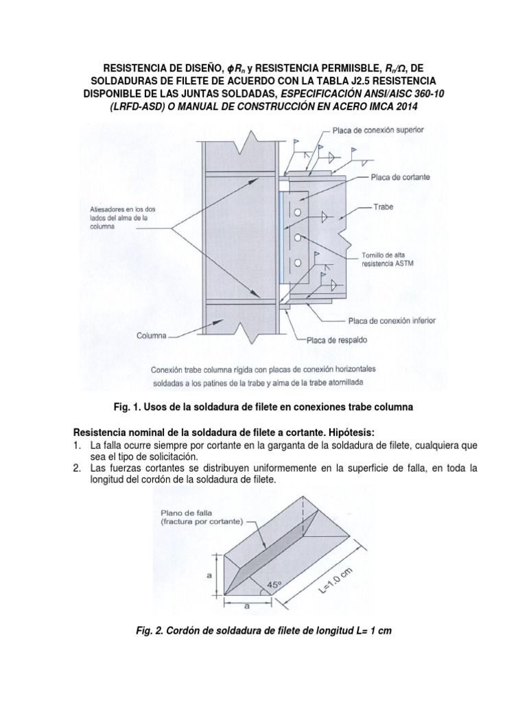 Resistencia Disponible Soldaduras Filete ANSI AISC 360 10 | PDF