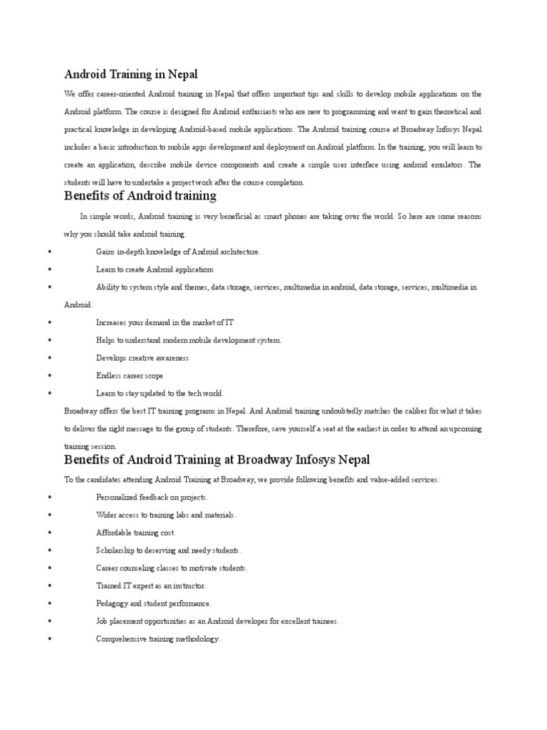 Android Training for Beginners in Nepal | PDF | Android (Operating ...