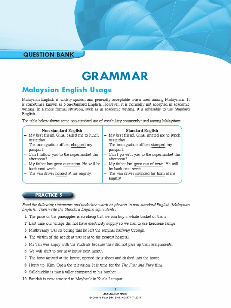 Of Ace Ahead Muet Grammar Q Bank Pdf English Language Linguistics