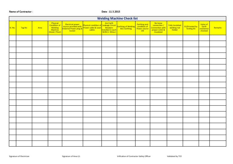 Welding Machine Checklist PDF