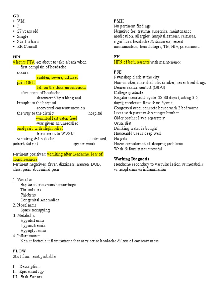 GD PMH | PDF | Thrombosis | Headache