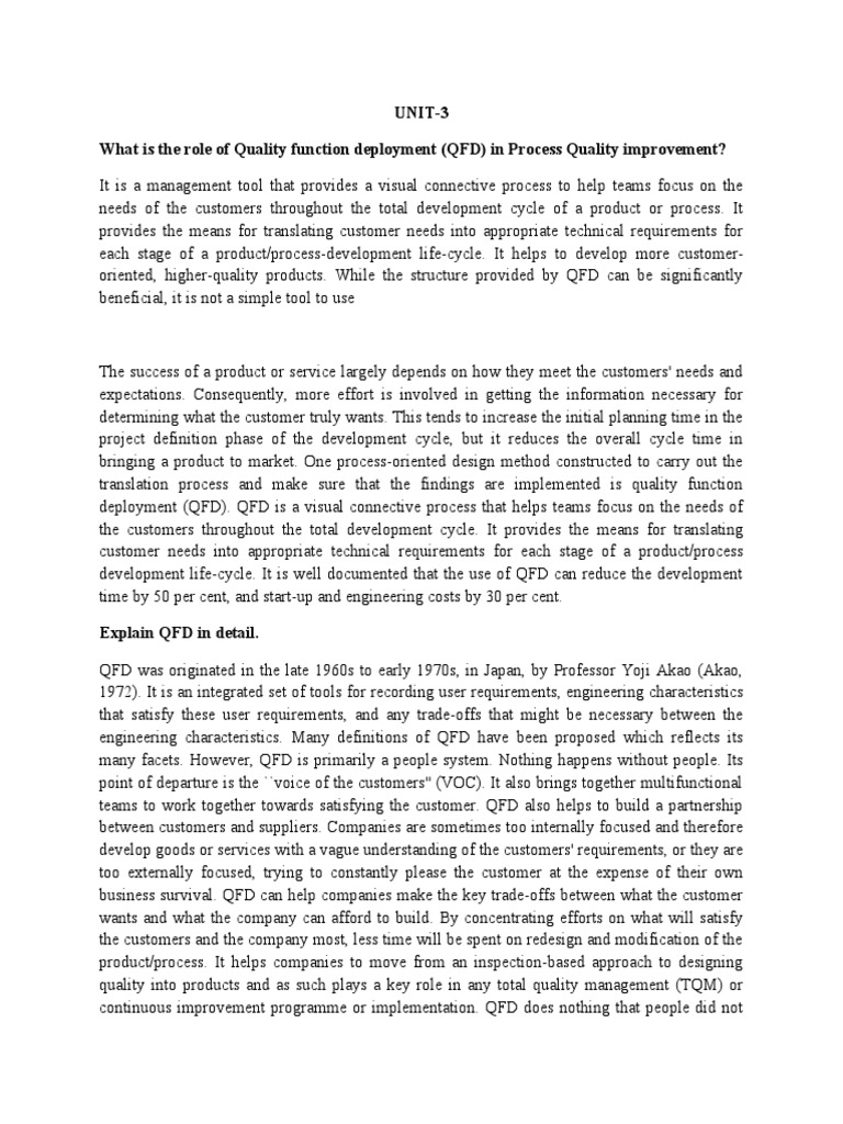 Role of QFD in Process Quality Improvement | PDF | Reliability ...